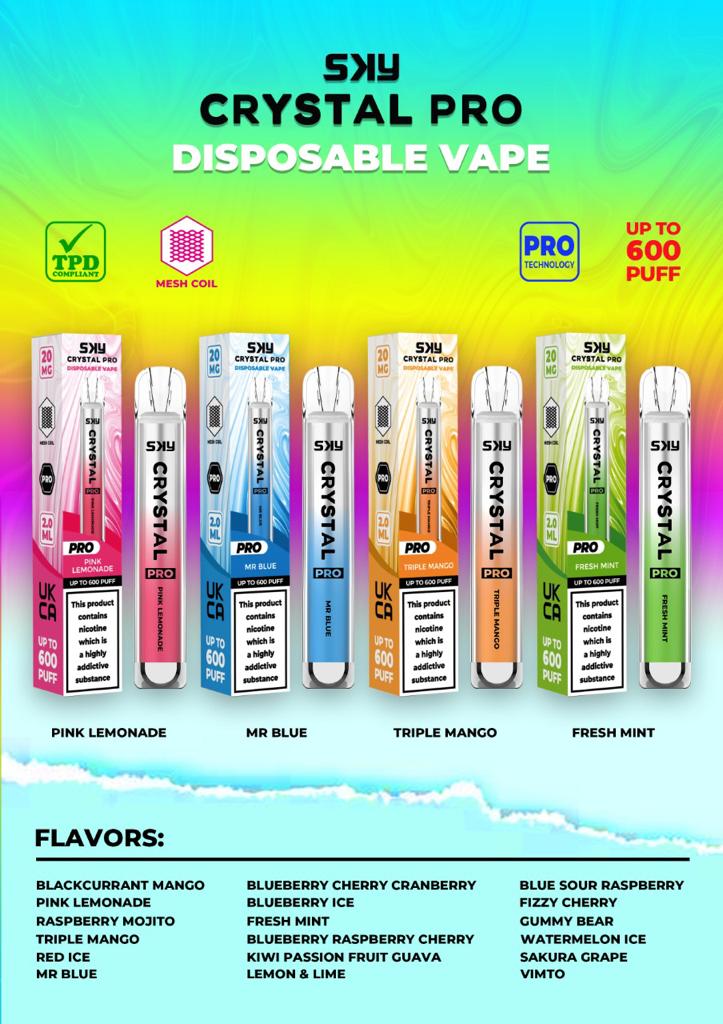 Crystal Pro Bar 600 Puffs Disposable Vape- pack of 10 - simbavapes